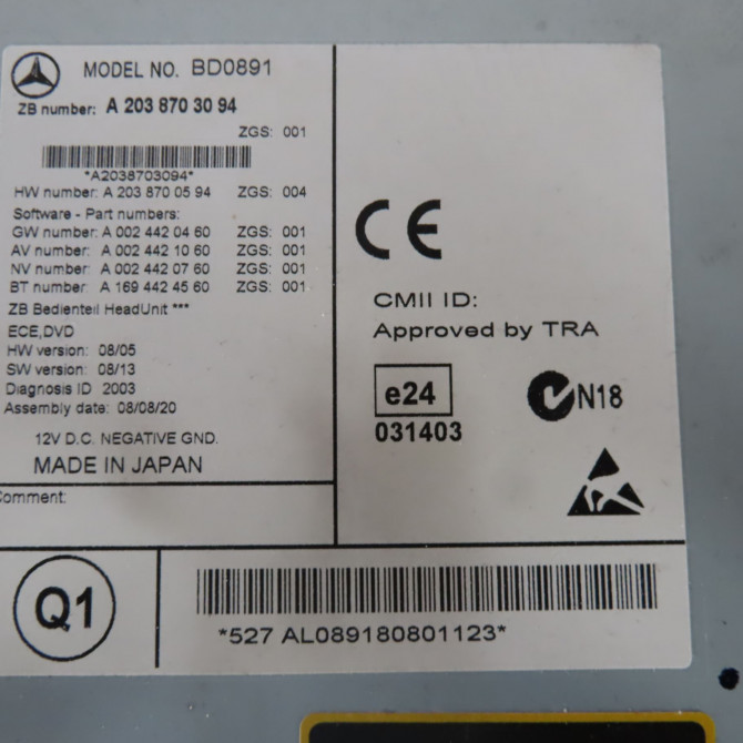 Autoradio occasion  Mercedes-benz CLASSE CLC (CL203) Clc 220 cdi (203.708) (2008-2011)   2038703094  2