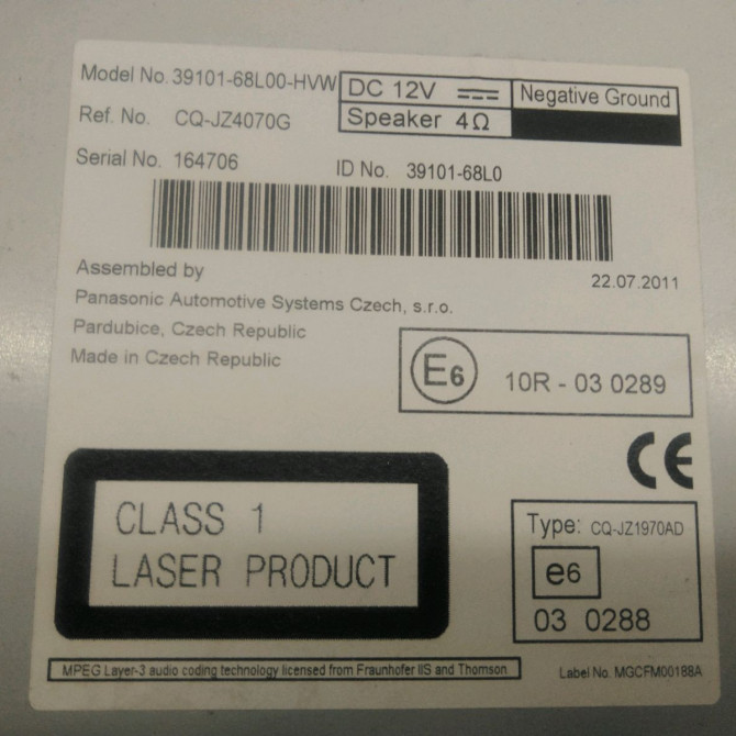 Autoradio occasion  Suzuki SWIFT IV (FZ, NZ) 1.2 (azh 412) (2010)   3010168L00HVW  2