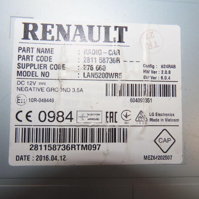 Autoradio occasion  Dacia DOKKER Express Camionnette/Monospace 1.5 dci 75 / blue dci 75 (fejw, feah) (2012)   281158736R  2