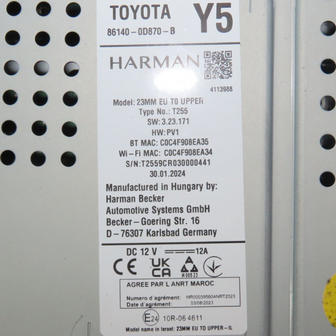 Autoradio occasion  Toyota YARIS (_P21_, _PA1_, _PH1_) 1.5 hybrid (mxph10, mxph11) (2020) 5 portes   861400D870B  3