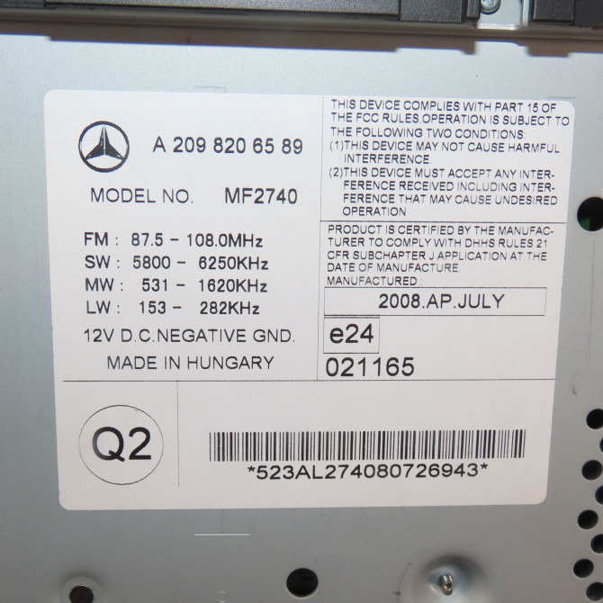 Autoradio occasion  Mercedes-benz CLK (C209) Clk 220 cdi (209.308) (2005-2009)   A2098206589  2