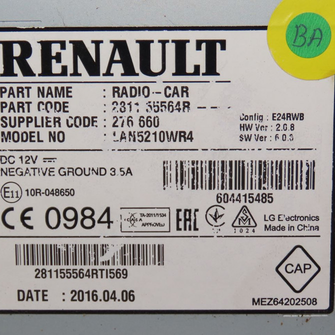 Autoradio occasion  Renault CLIO IV Grandtour (KH_) 1.5 dci 90 (khn3, khn4) (2012) 5 portes   281155564R  2