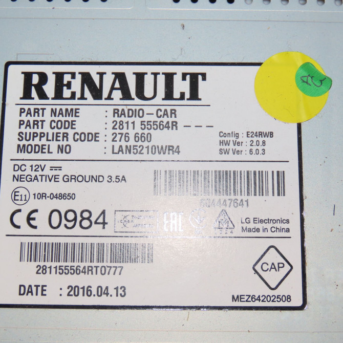 Autoradio occasion  Renault CLIO IV (BH_) 1.5 dci 75 (2012) 5 portes   281155564R  2