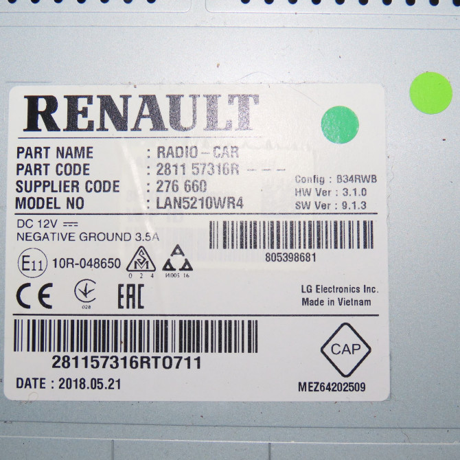 Autoradio occasion  Renault CLIO IV (BH_) 1.5 dci 75 (2012) 5 portes   281157316R  2