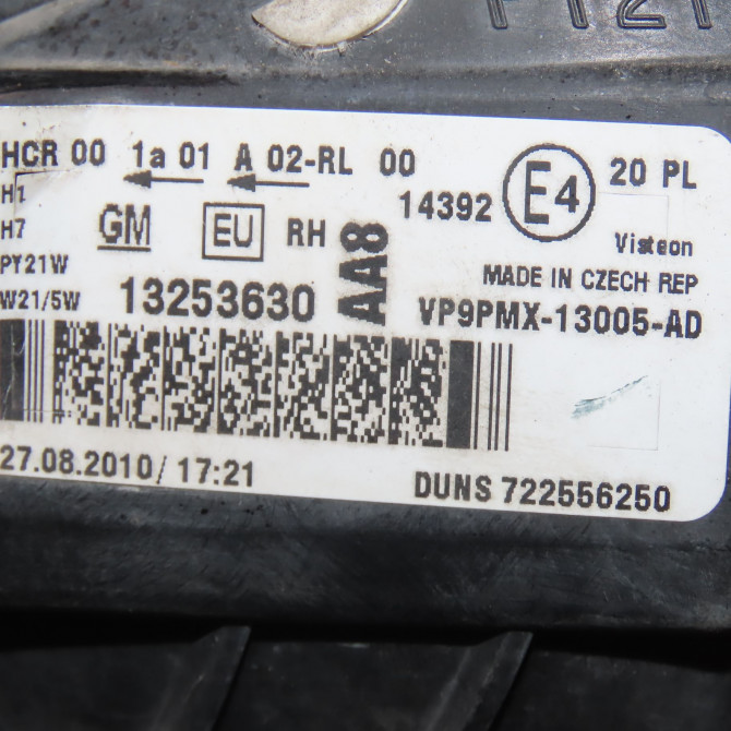 Phare droit occasion  Opel MERIVA B Monospace (S10) 1.7 cdti (75) (2010-2017)   13253630  2