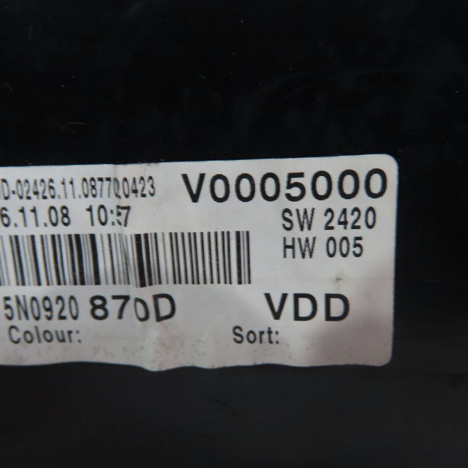 Bloc compteurs occasion  Volkswagen vw TIGUAN (5N_) 2.0 tdi 4motion (2007-2018)   5N0920870DZ02  2