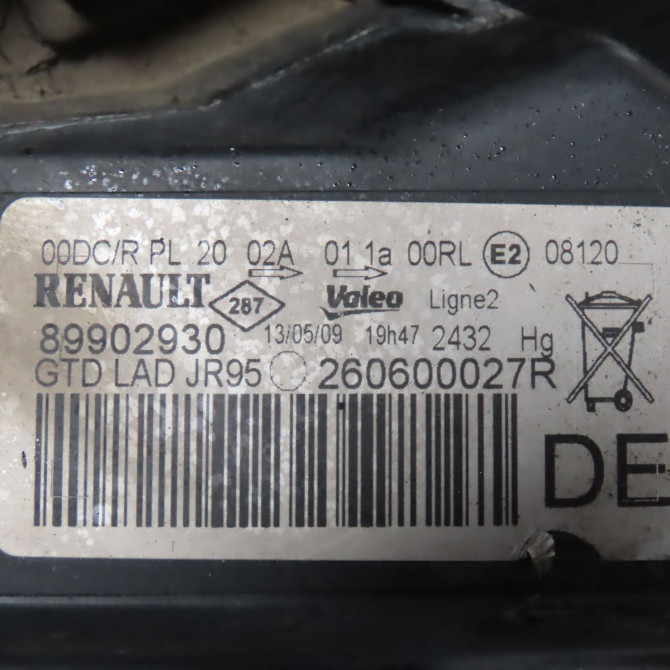 Phare gauche occasion  Renault SCÉNIC III (JZ0/1_) 1.9 dci (jz0j, jz1j, jz1k, jz1s) (2009)   260600027R  2