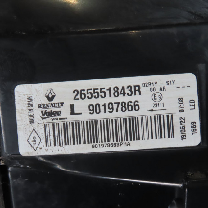 Feu arrière interieur gauche occasion  Renault MEGANE IV 3/5 portes (B9A/M/N_) 1.5 blue dci 115 (b9a6) (2018)   265551843R  2