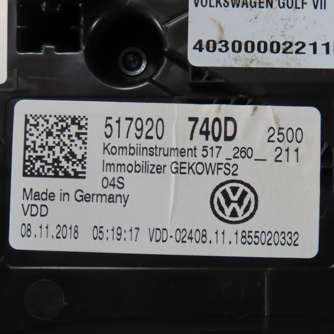 Bloc compteurs occasion  Volkswagen vw GOLF SPORTSVAN VII (AM1, AN1) 1.0 tsi (2015-2020)   517920740D  2