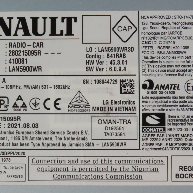 Afficheur digital occasion  Dacia SANDERO III Liberty 125 i.e. (m73) (2012)   280215095R  2