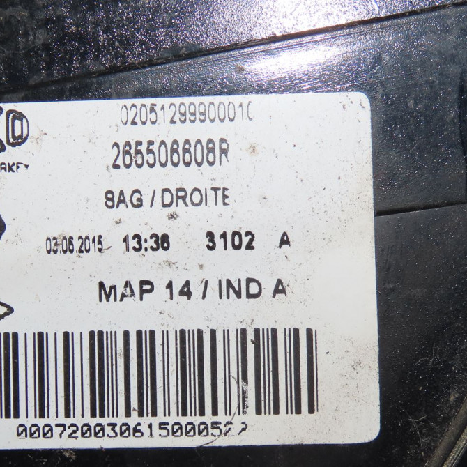 Feu arrière droit occasion  Renault CLIO IV (BH_) 1.5 dci 90 (2012) 5 portes   265506608R  2