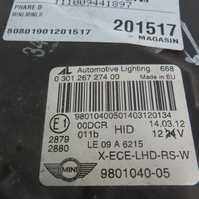 Phare droit occasion  Mini MINI COUNTRYMAN (R60) Cooper sd all4 (2011-2016)   63129807480  2
