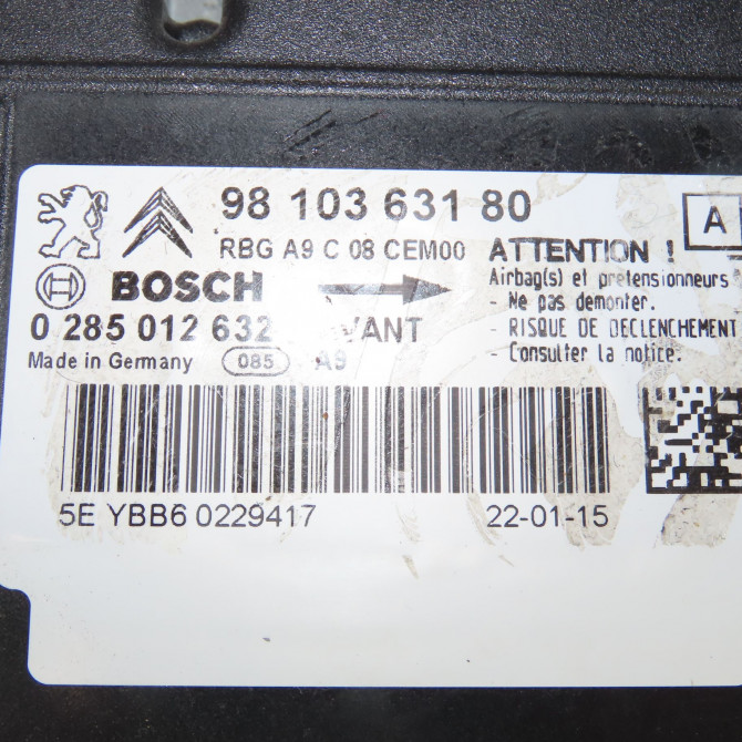 Boitier pyrotechnique occasion  Peugeot 208 I (CA_, CC_) 1.6 (2012)   9810363180  4