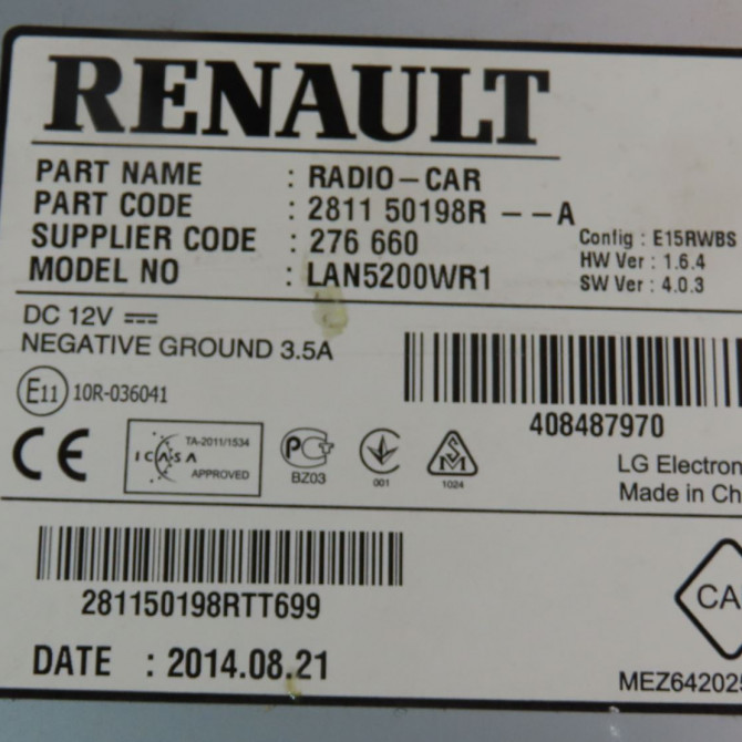 Autoradio occasion  Renault CAPTUR I (J5_, H5_) 1.5 dci 90 (2013) 5 portes   281150198R  3