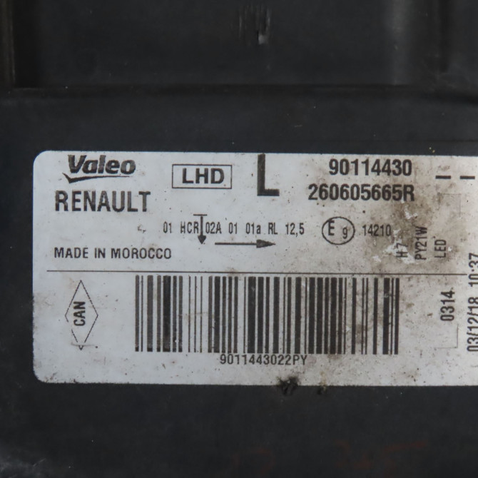 Phare gauche occasion  Dacia LOGAN MCV II Tce 90 (k8m1) (2013)   260605665R  2