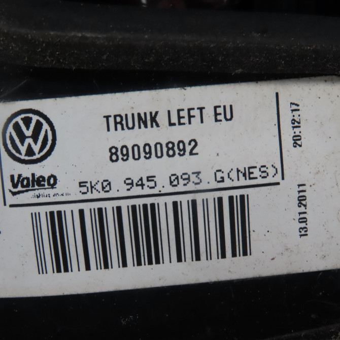 Feu arrière interieur gauche occasion  Volkswagen vw GOLF VI (5K1) 1.4 (2008-2012) 5 portes   5K0945093G  7